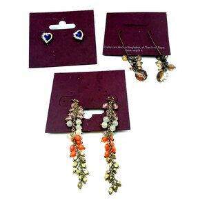 Earrings Lot Beaded Dangle Stud Heart Rhinestone Mixed Styles New On Card